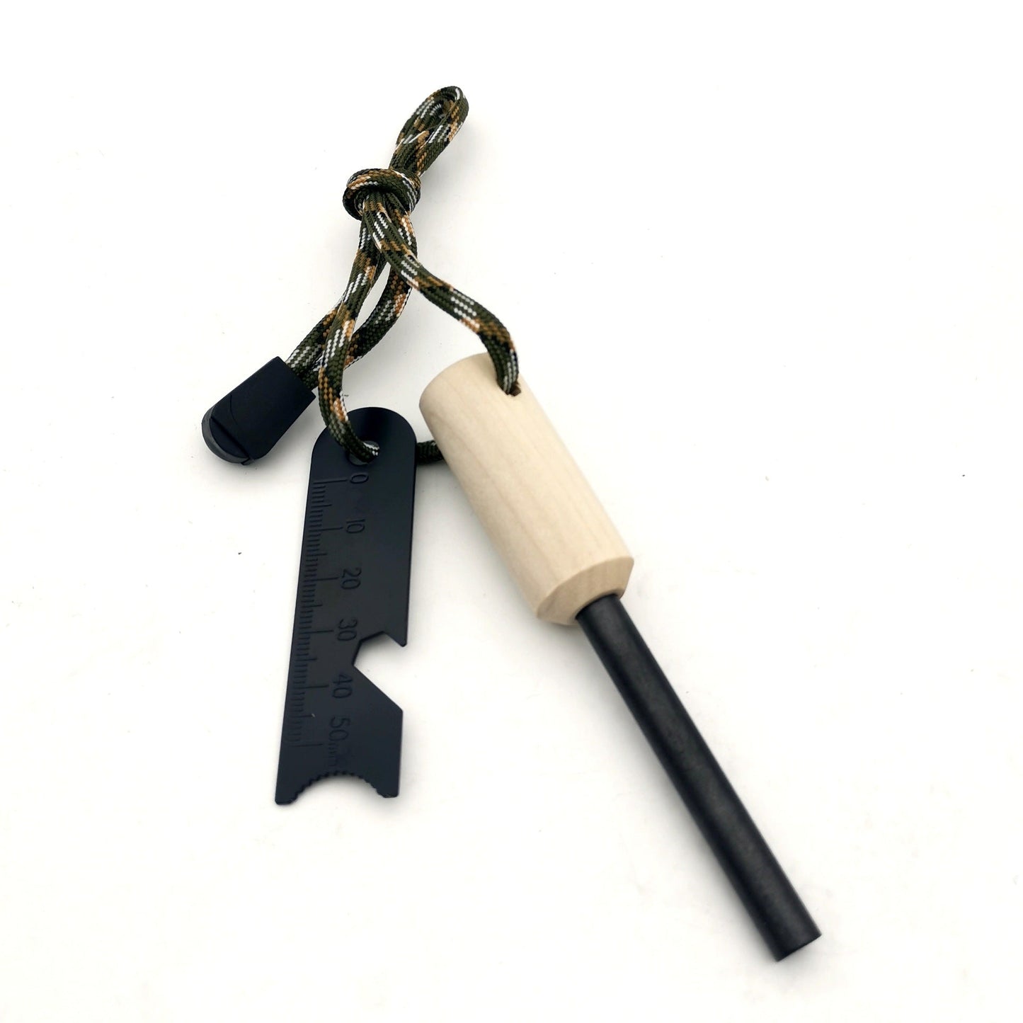 ferrocerium Feuerstarterstab mit Holzgriff taktischer Schläger Multi-Tool und Paracord-Trageschlaufe Brehn