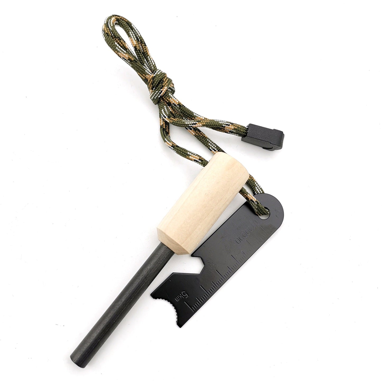 ferrocerium Feuerstarterstab mit Holzgriff taktischer Schläger Multi-Tool und Paracord-Trageschlaufe Brehn