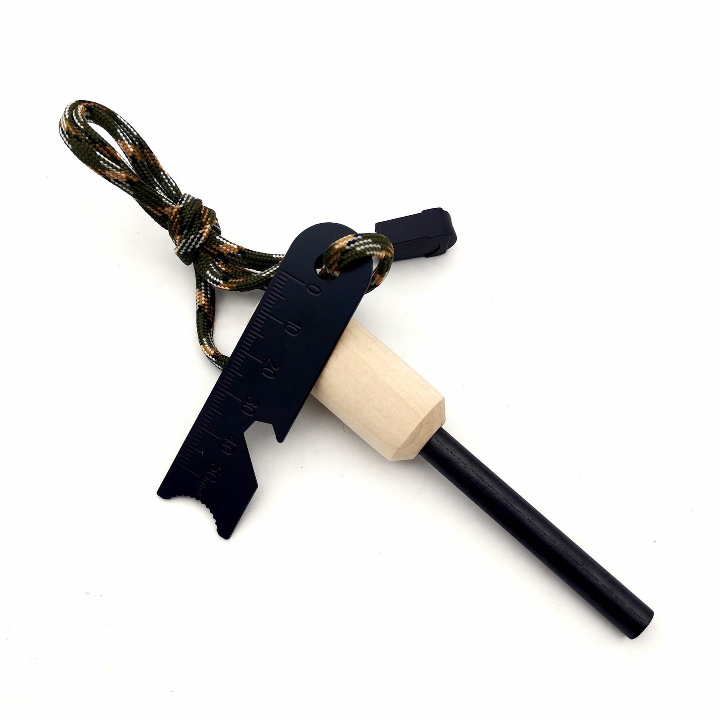 ferrocerium Feuerstarterstab mit Holzgriff taktischer Schläger Multi-Tool und Paracord-Trageschlaufe Brehn
