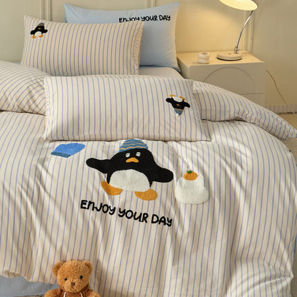 Baumwoll-Bettwäsche-Set mit Cartoon-Stickerei