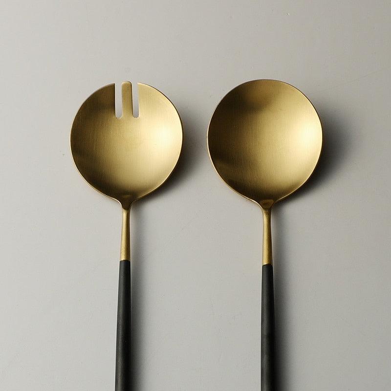 Brehn | Schwarze und goldene Salatbesteck- und Servierutensilien-Set