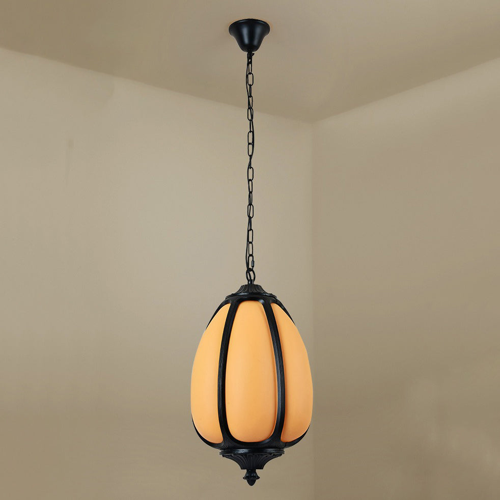 Traditionelle chinesische wasserdichte Aluminium-PC-Dolomit elliptische Kürbis 1-Licht Pendelleuchte für Außenpatio | Brehn