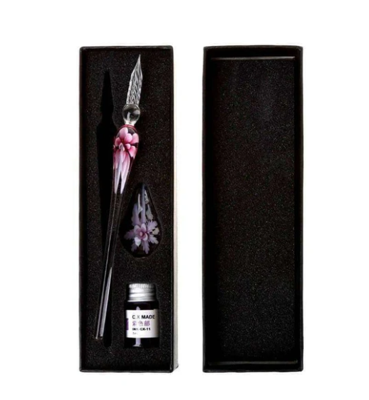 Glas Kalligrafie-Stift Set mit Tinte und Stiftablage