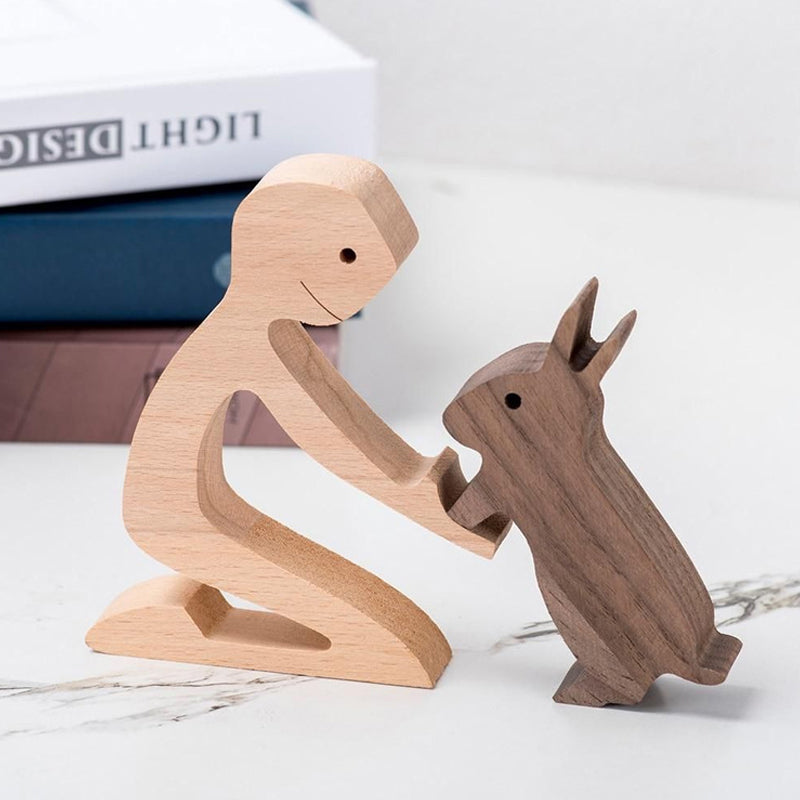 Brehn | Geschenk für Tierliebhaber - Holzskulptur Tisch Ornamente - Die Liebe zwischen Ihnen und Ihrem pelzigen Freund