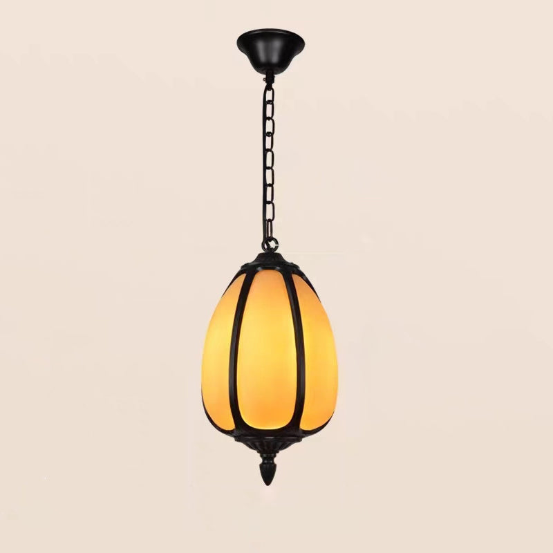 Traditionelle chinesische wasserdichte Aluminium-PC-Dolomit elliptische Kürbis 1-Licht Pendelleuchte für Außenpatio | Brehn