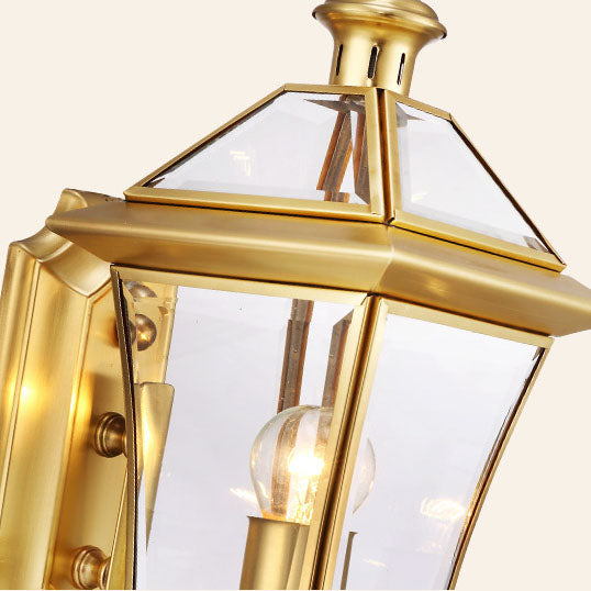Europäischer moderner Luxus viereckiger Messing-Glas wasserdichter 1-Licht Außenwand-Lampe | Brehn