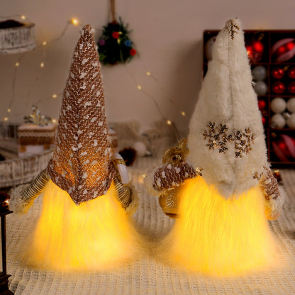 Beleuchtete Weihnachts-Wichtelfigur mit Pailletten und Plüsch
