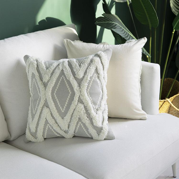 Dekorativer quadratischer Kissenbezug mit tufted Chenille‑Diamantrelief Brehn
