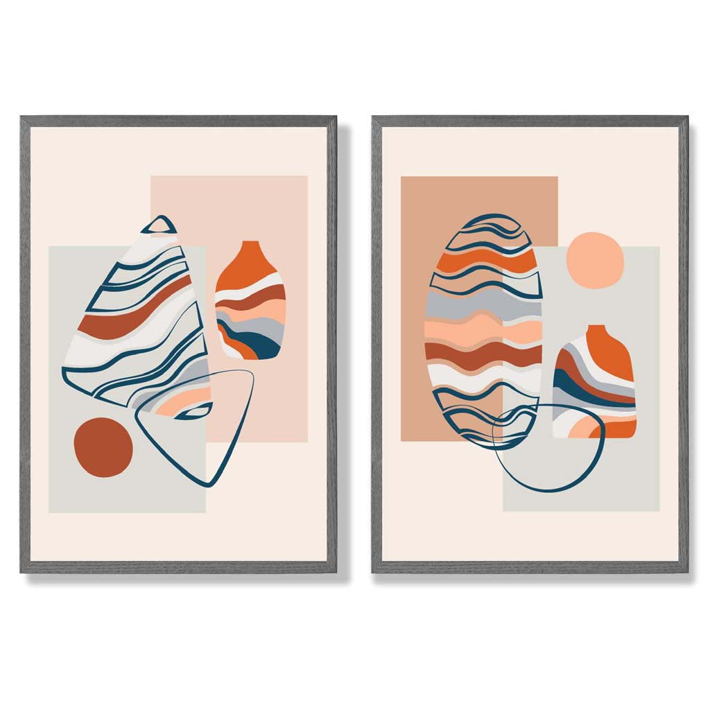 Boho-Pastellformen, 2er-Set gerahmte Kunstdrucke