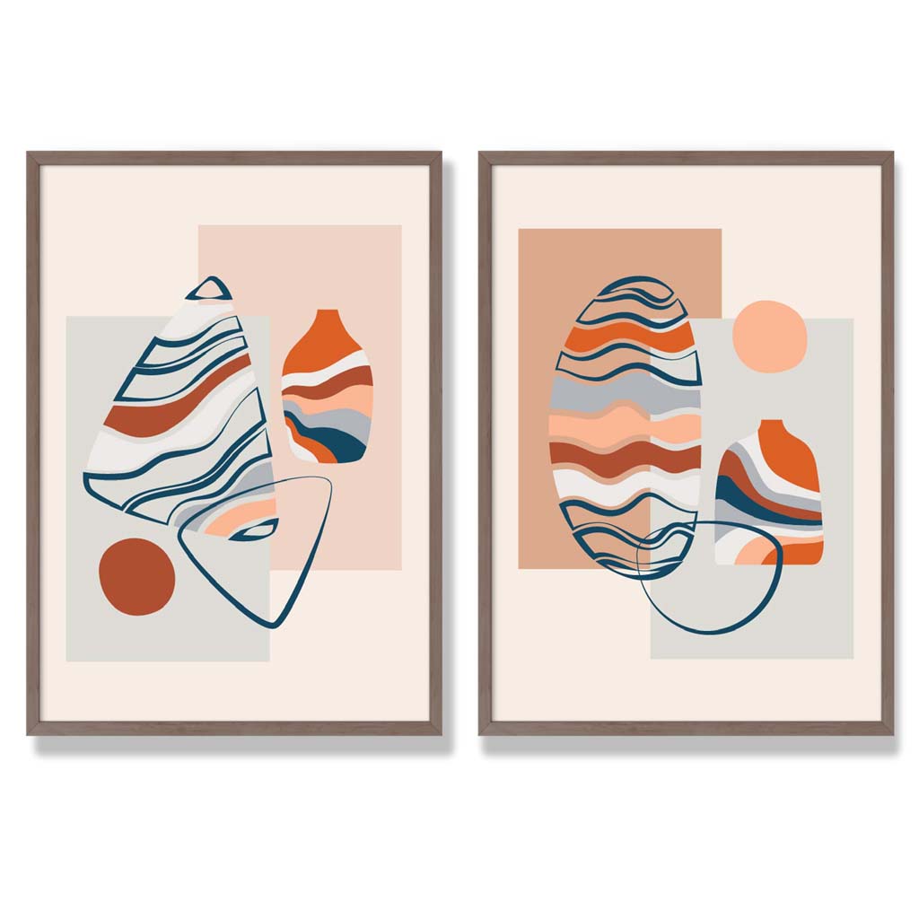 Boho-Pastellformen, 2er-Set gerahmte Kunstdrucke