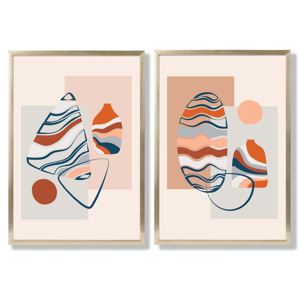 Boho-Pastellformen, 2er-Set gerahmte Kunstdrucke