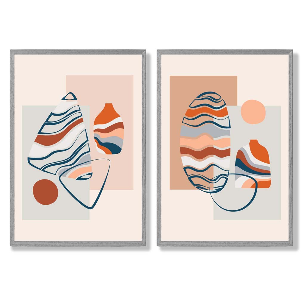Boho-Pastellformen, 2er-Set gerahmte Kunstdrucke