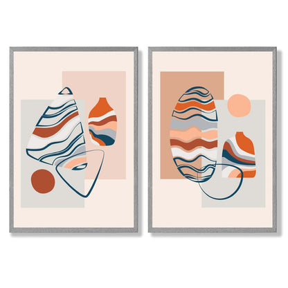 Boho-Pastellformen, 2er-Set gerahmte Kunstdrucke