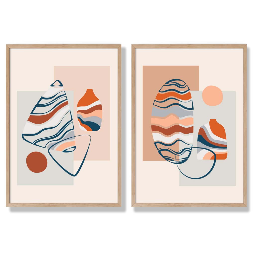 Boho-Pastellformen, 2er-Set gerahmte Kunstdrucke