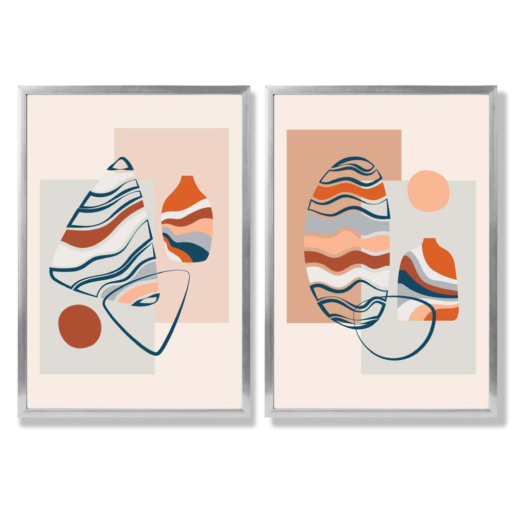 Boho-Pastellformen, 2er-Set gerahmte Kunstdrucke