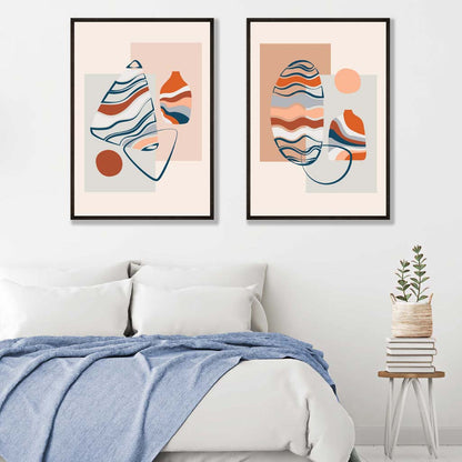 Boho-Pastellformen, 2er-Set gerahmte Kunstdrucke