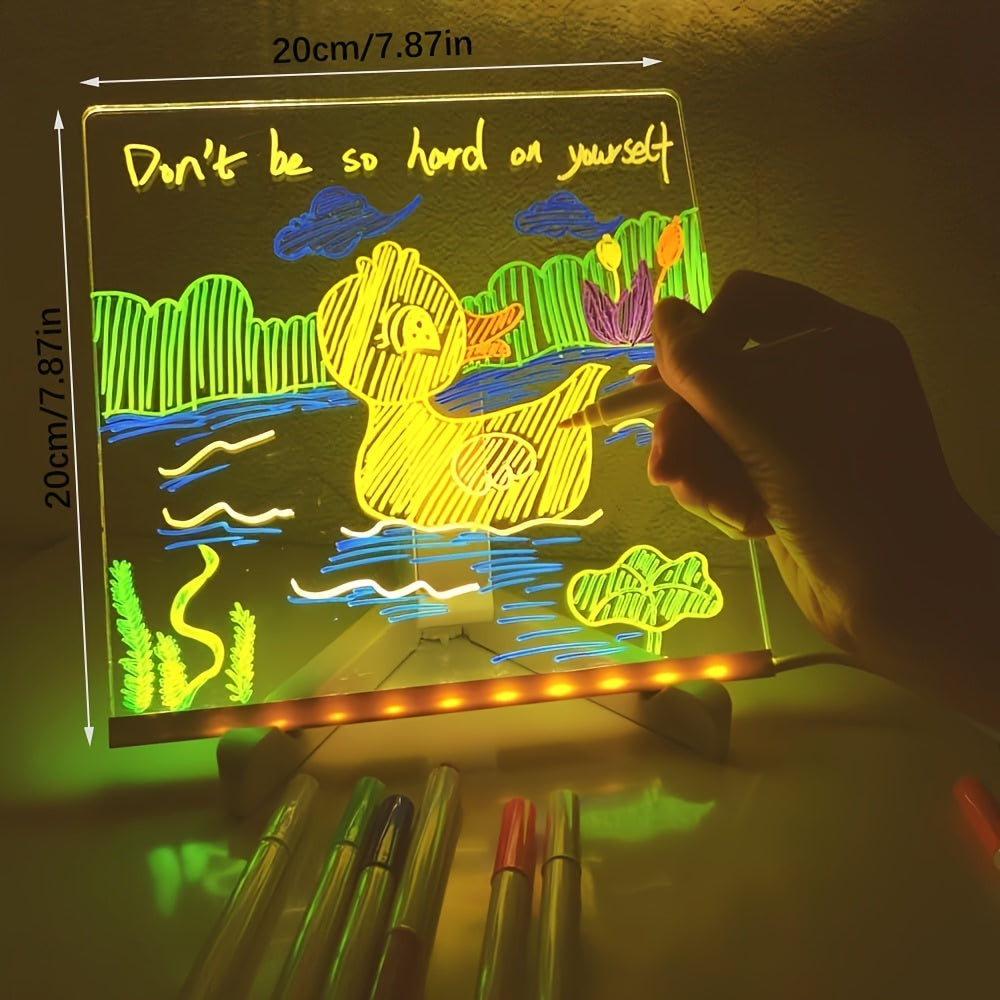 Brehn | USB LED Notizboard mit 12 Farbstiften - Leuchtende Nachrichtenboard für Büro & Zuhause