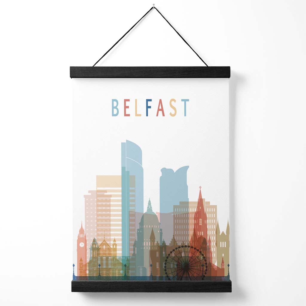 Buntes Belfast-Stadtbild-Poster mit Aufhänger