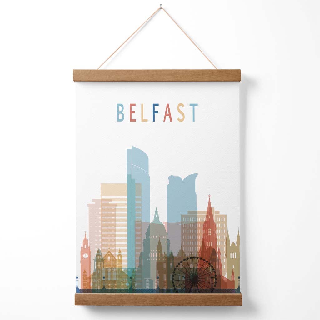 Buntes Belfast-Stadtbild-Poster mit Aufhänger