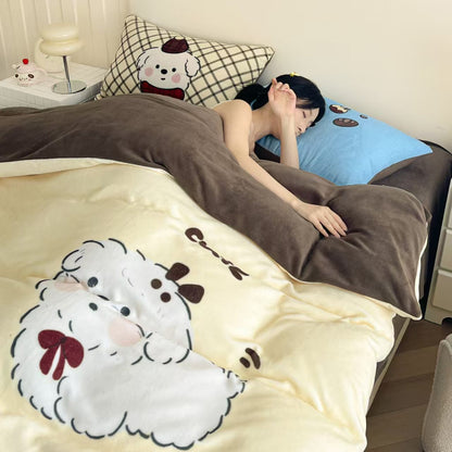 Milchfleece-Bettwäsche-Set, Cartoon-Design, warm