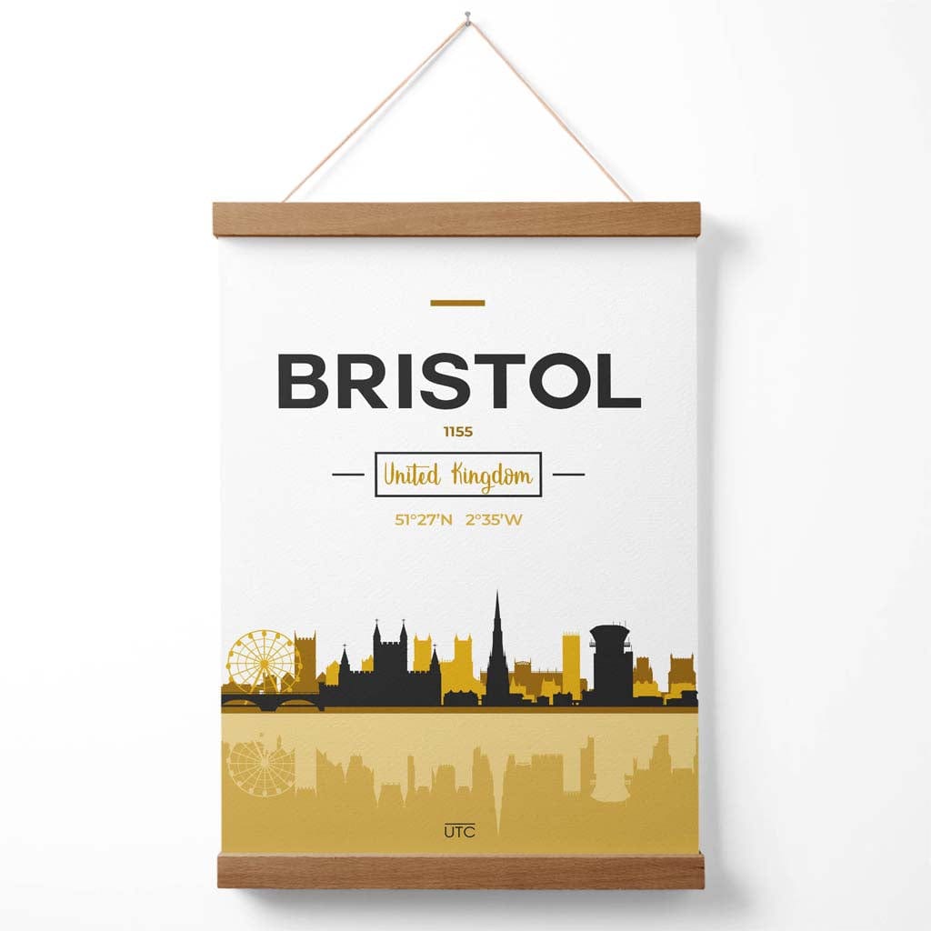 Bristol-Stadtbildposter in Gelb und Schwarz mit Aufhänger