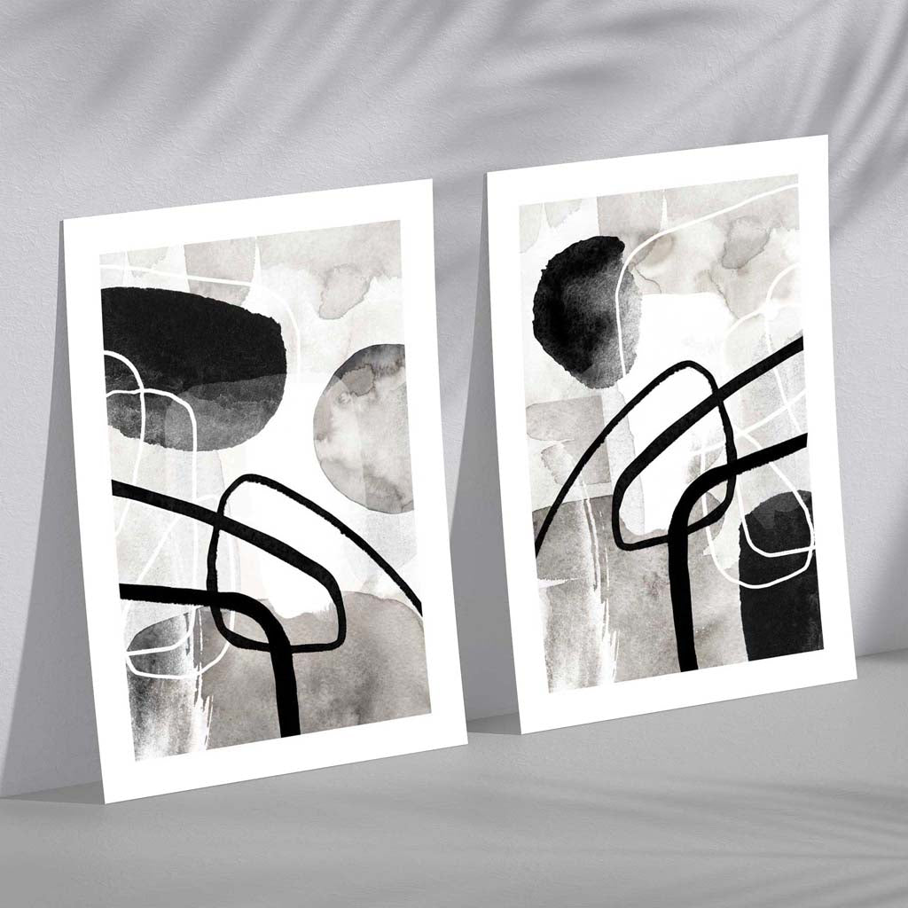 Schwarze und graue abstrakte Formen, 2er-Set Kunstdrucke