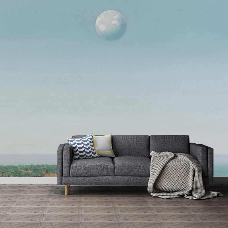 Brehn | Globe über Meer Wandgemälde Aufkleber in Hellblau-Weiß Surrealismus Wanddekoration für Schlafzimmer
