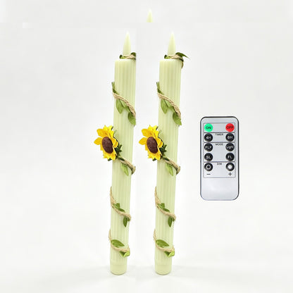 LED-Sonnenblumen-Kerze mit Sisalseil-Dekoration