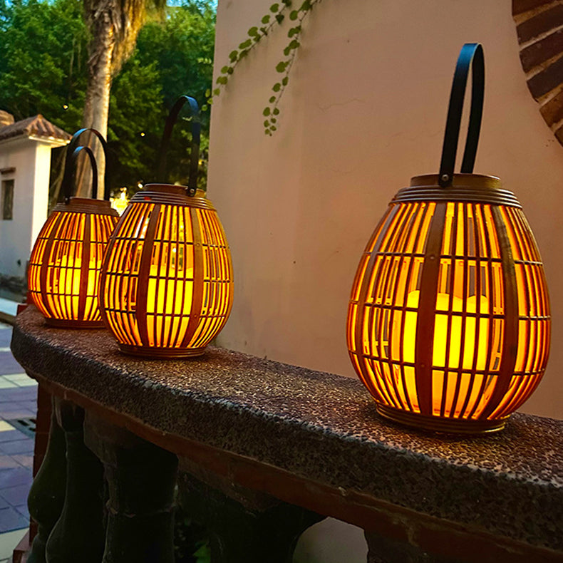 Moderne Art Deco Solar Runde Laterne Rattan LED Außen Landschaftslicht Für Garten | Brehn