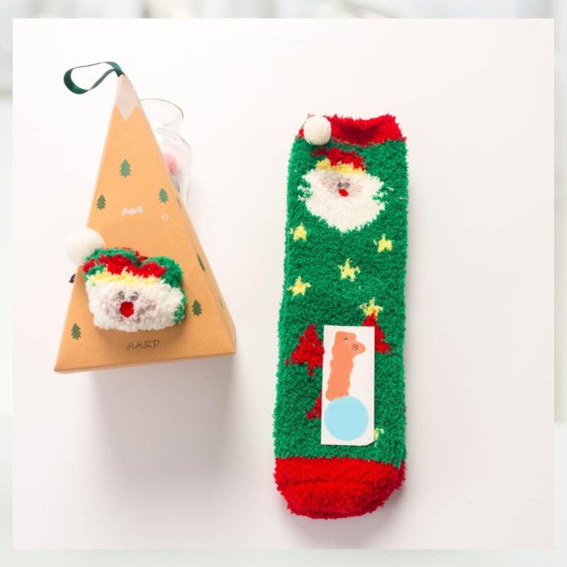Brehn | 4 Paar Weihnachts-Themen Korall-Fleece weiche warme Socken