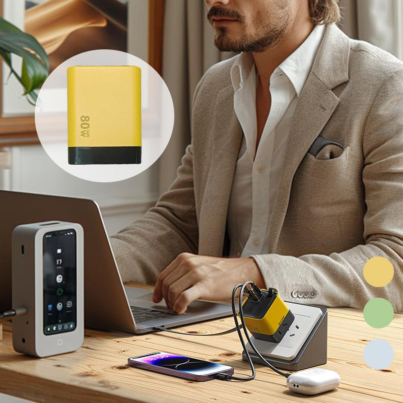 Brehn | 3 in 1 GaN Ladegerät, skalierbares 80W MAX Schnelllade-Modul mit Type-C Kabel und 2 USB-Anschlüssen