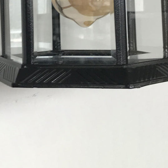 Traditioneller Vintage sechseckiger Schloss-Aluminium-Glas 1-Licht Außenwandlaterne für Garten | Brehn