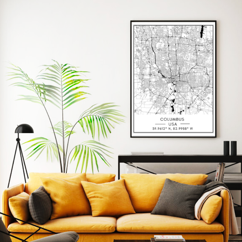 Stadtplan von Columbus – Leinwandbild