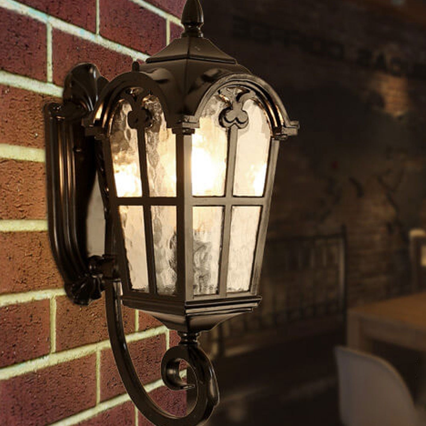 Europäische Retro-Glas-Aluminium-Laterne Außen wasserdicht 1-Licht-Wandleuchte Lampe | Brehn