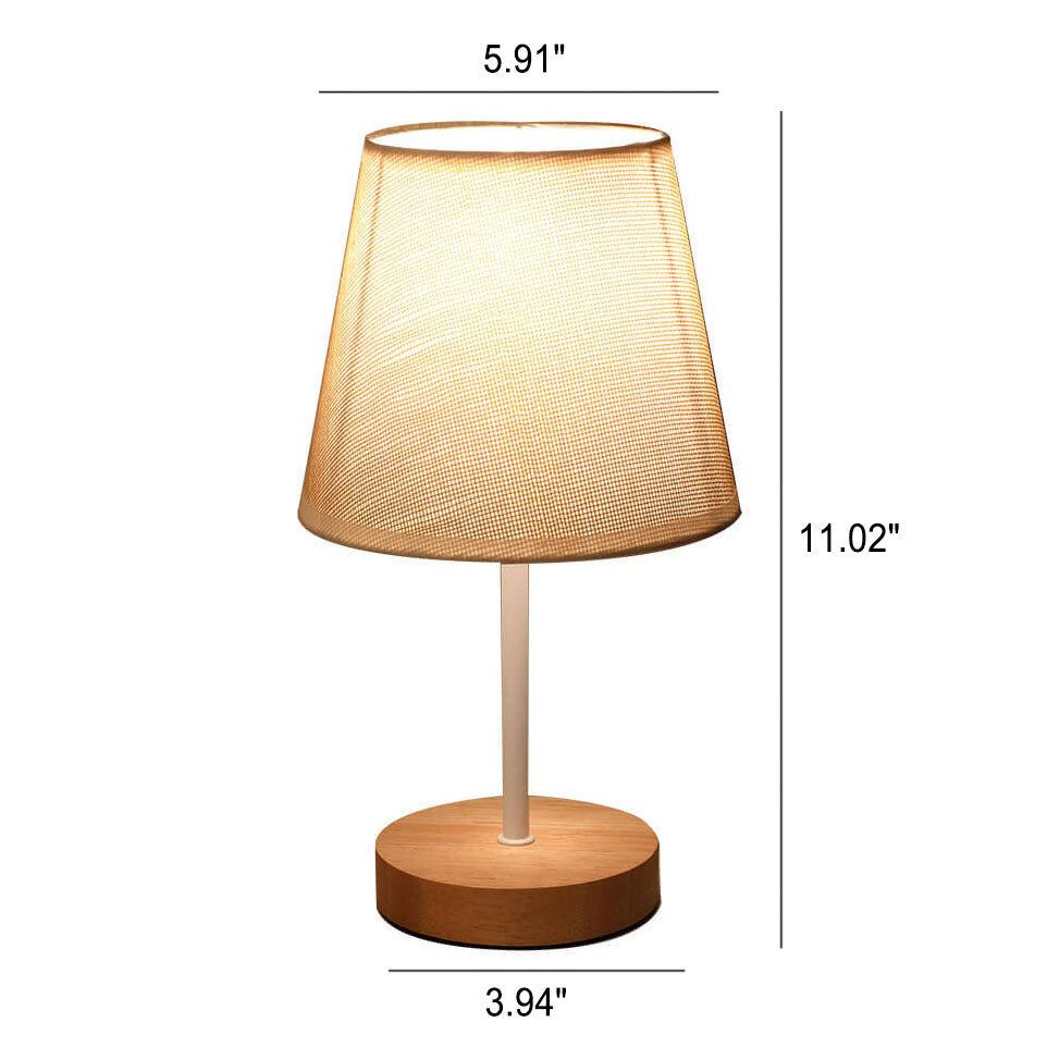 Brehn | Nordic Vintage Stoff Cone Massivholz LED Tischlampe