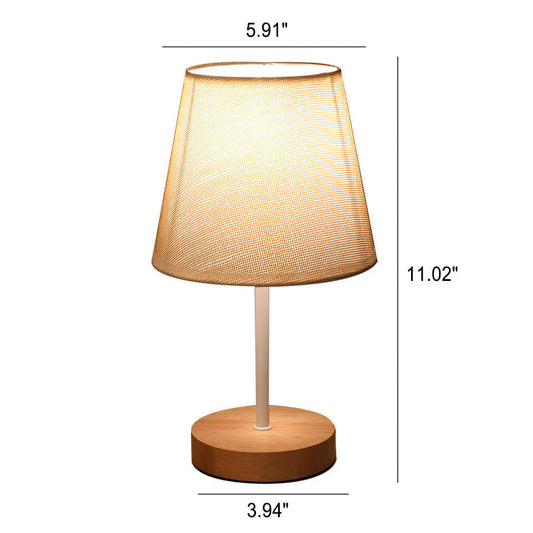 Brehn | Nordic Vintage Stoff Cone Massivholz LED Tischlampe