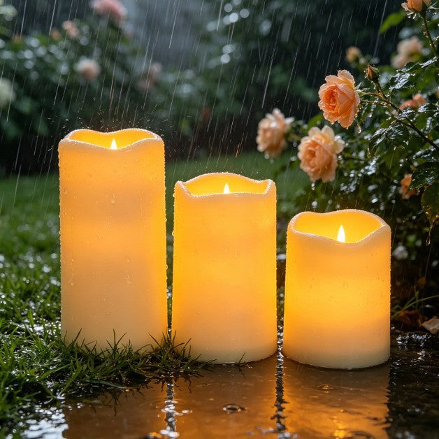 LED-Echtwachs-Kerzen-Set, 3-teilig, mit Fernbedienung