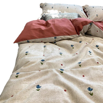 Baumwoll-Bettwäsche-Set, floral, minimalistisch