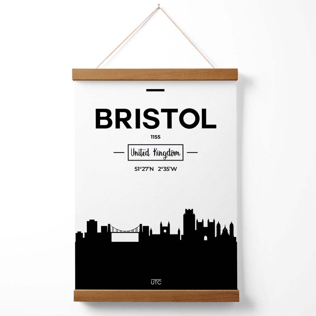 Bristol-Stadtbildposter (Schwarz-Weiß) mit Aufhänger