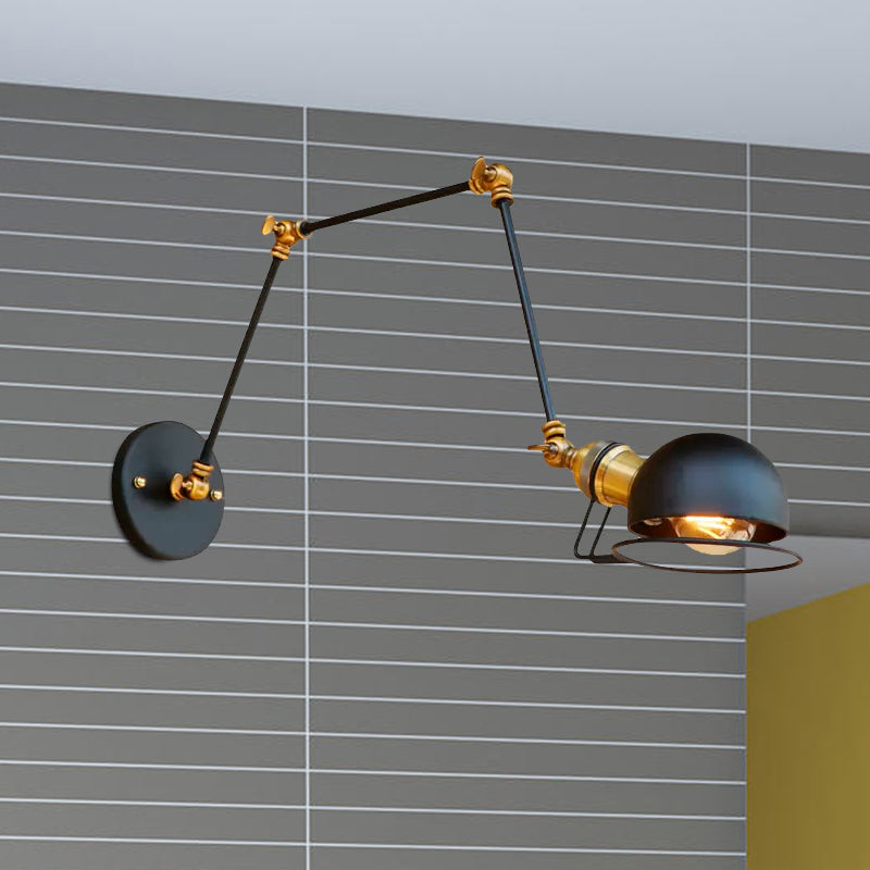 Vintage Industrial Bowl Wandlampe 1 Licht Eisen Wandlampe mit schwenkbarem Arm in Schwarz/Metall
