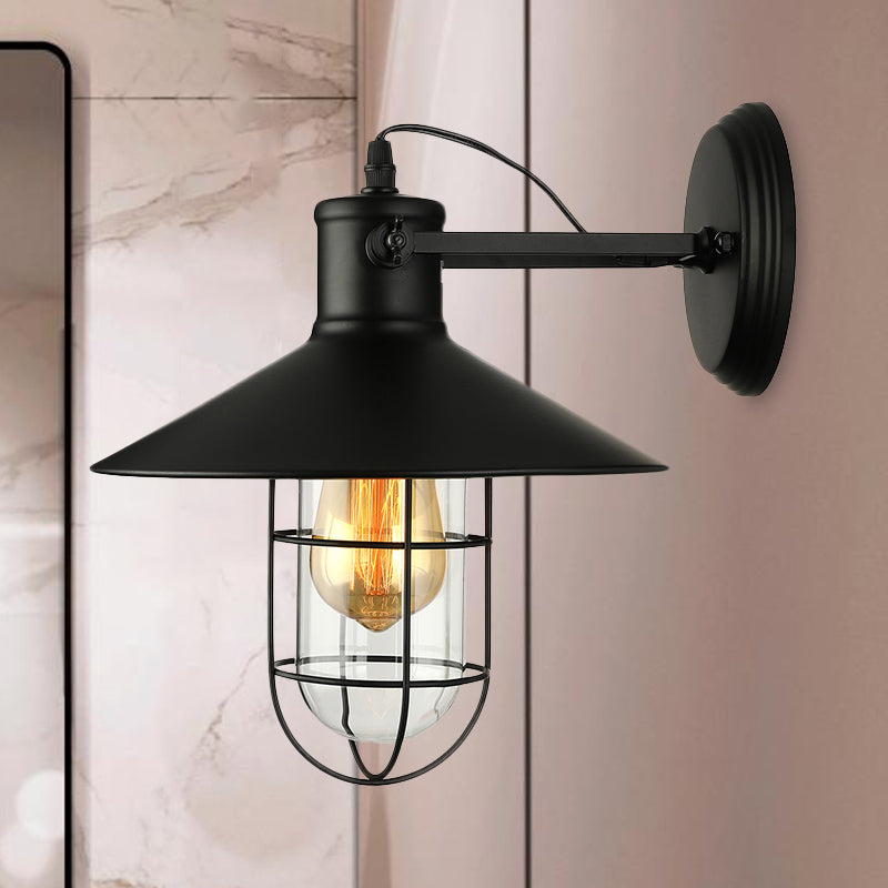 1 Licht Klar Glas Wand Sconce Licht Traditionell Schwarz/Rost Käfig Kaffeehaus Beleuchtung Leuchte | Brehn