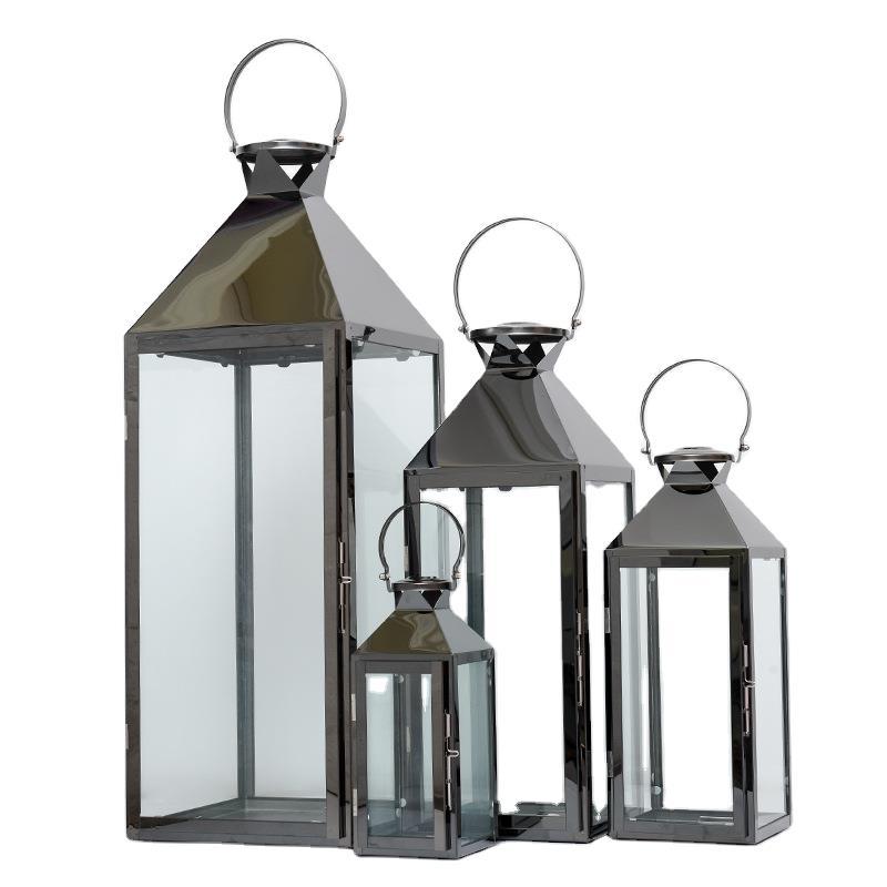 Edelstahl Glas Hurrikan Laterne Set mit schwenkbarem Tür und Tragegriff oben Brehn