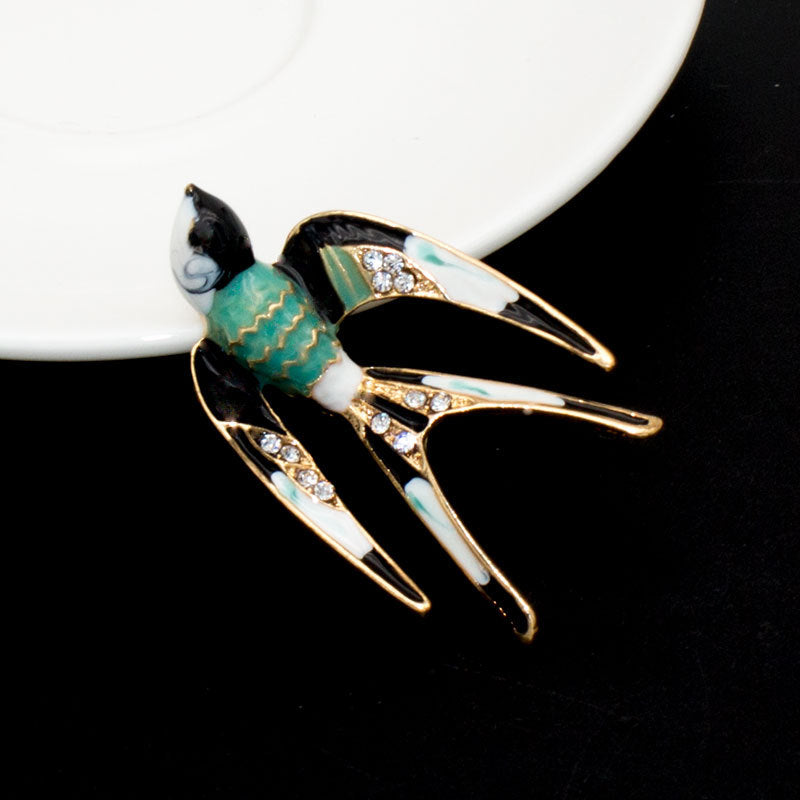 Emaillierte Vogel Brosche Brehn