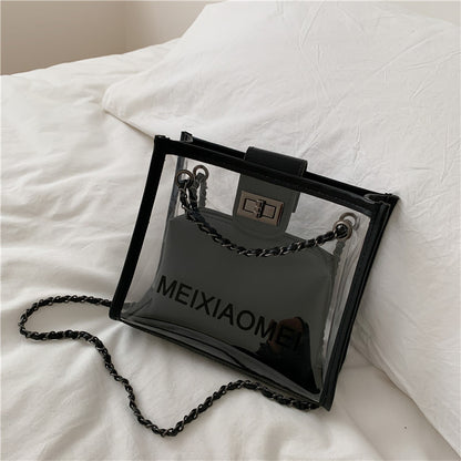 Transparente PVC-Tote-Tasche mit Kettengriffen