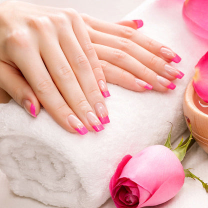 Elegantes French Tip Press-On Nagelset mit bunten Akzenten