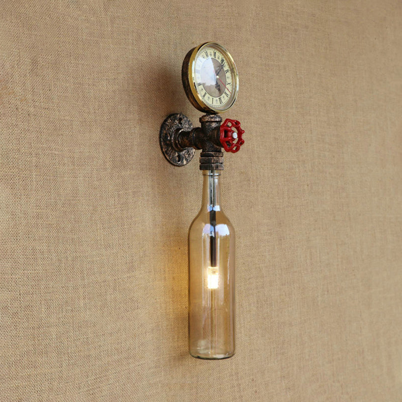 Braune/Blaue Flaschen Wandleuchte Lampe Vintage Stilvolle Glas 1 Glühbirne Wohnzimmer Wandbeleuchtung mit Manometer und Ventil