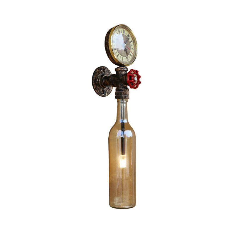 Braune/Blaue Flaschen Wandleuchte Lampe Vintage Stilvolle Glas 1 Glühbirne Wohnzimmer Wandbeleuchtung mit Manometer und Ventil