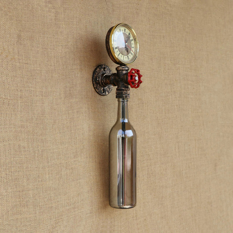 Braune/Blaue Flaschen Wandleuchte Lampe Vintage Stilvolle Glas 1 Glühbirne Wohnzimmer Wandbeleuchtung mit Manometer und Ventil
