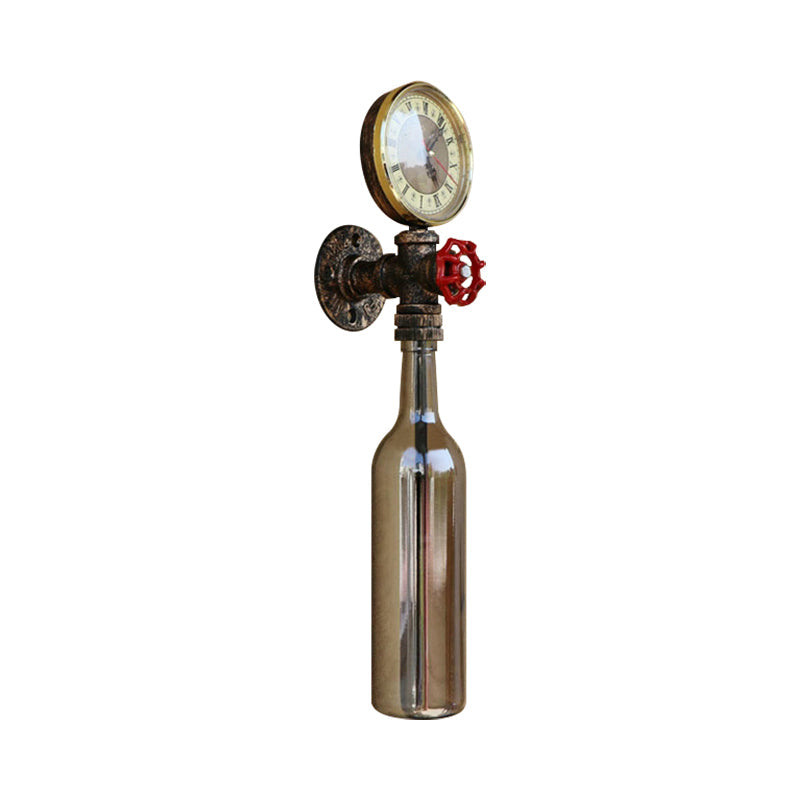 Braune/Blaue Flaschen Wandleuchte Lampe Vintage Stilvolle Glas 1 Glühbirne Wohnzimmer Wandbeleuchtung mit Manometer und Ventil
