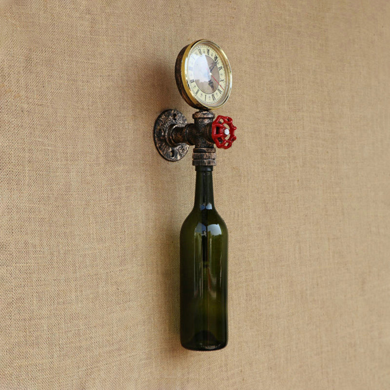 Braune/Blaue Flaschen Wandleuchte Lampe Vintage Stilvolle Glas 1 Glühbirne Wohnzimmer Wandbeleuchtung mit Manometer und Ventil